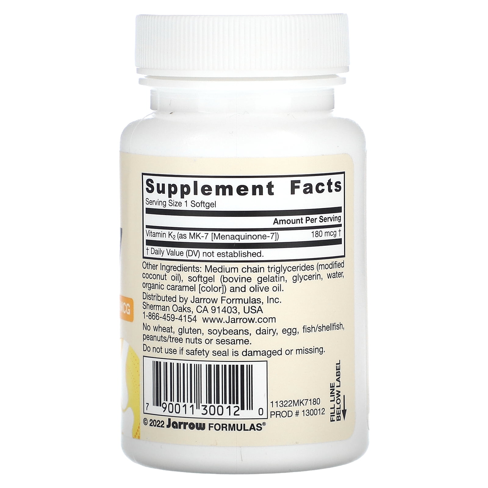 Jarrow Formulas MK-7 180 mcg - Bioactive Form of Vitamin K2-30 Servings (Softgels) - for Bone & Cardiovascular Health - Vitamin K2 MK-7 Dietary Supplement - Gluten Free