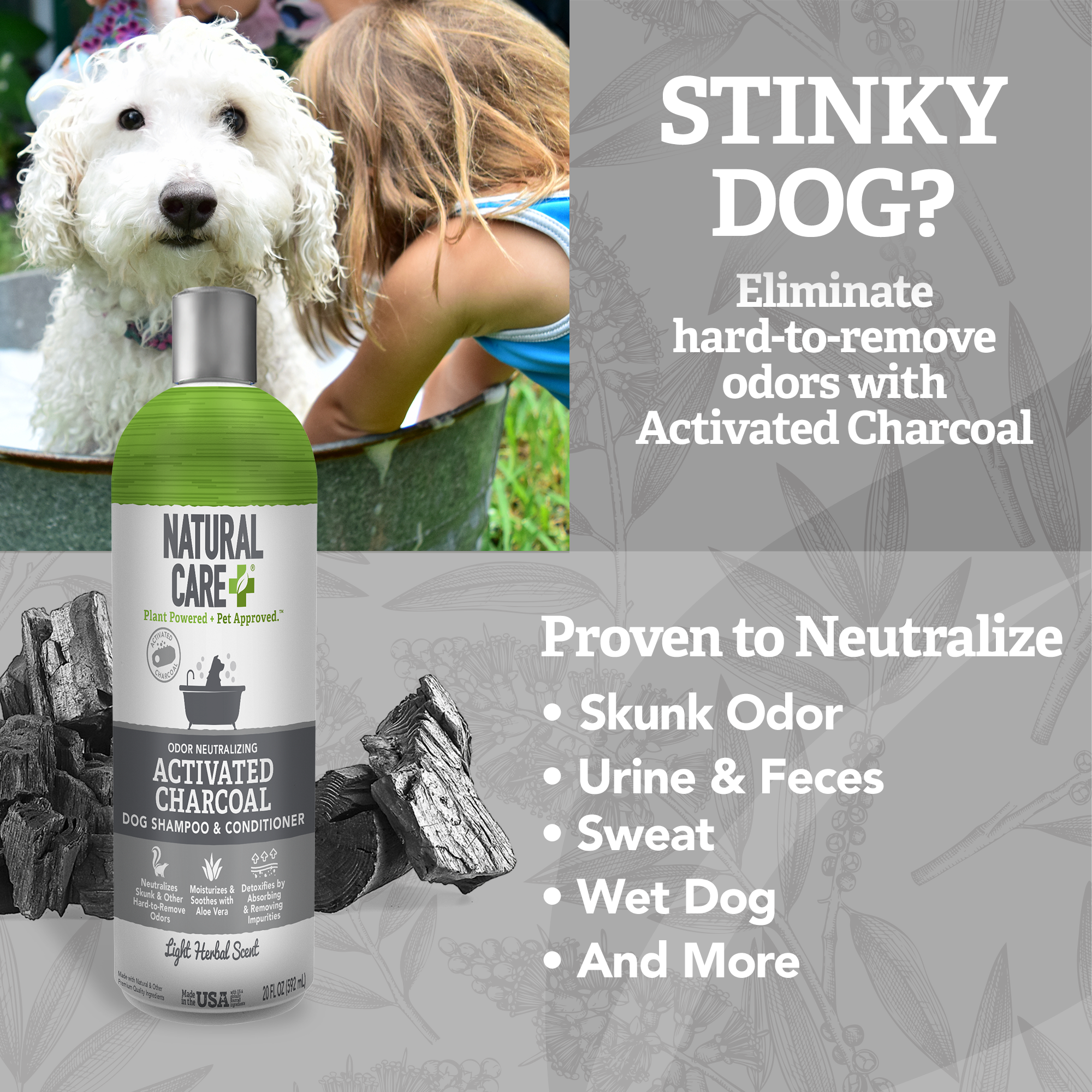 Natural Care Charcoal Dog Shampoo Light Herbal Scent photo 6