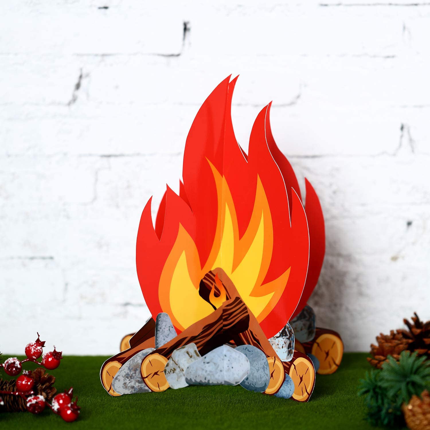 3D Decorative Cardboard Campfire Flame Party Decorative Flame Paper for Campfire Party Decorations 4 Pieces Fake Flame Paper Cardboard Campfire Artificial Fire Fake Flame Paper 