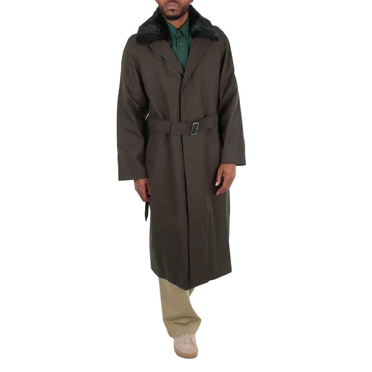 Balenciaga Men's Military Beige Belted Maxi Trench Coat, Size XX