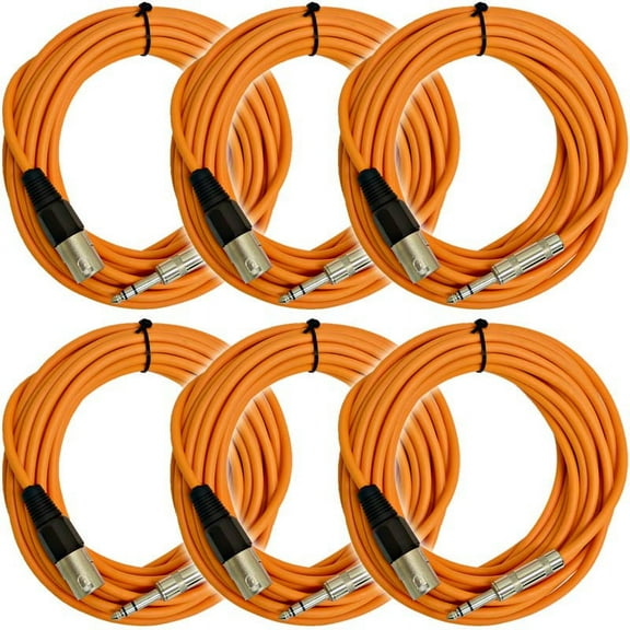 Seismic Audio  - 6 Pk of Orange 25' XLR Male to 1/4" TRS Patch Cable Snake Cords Orange - SATRXL-M25Orange-6Pack