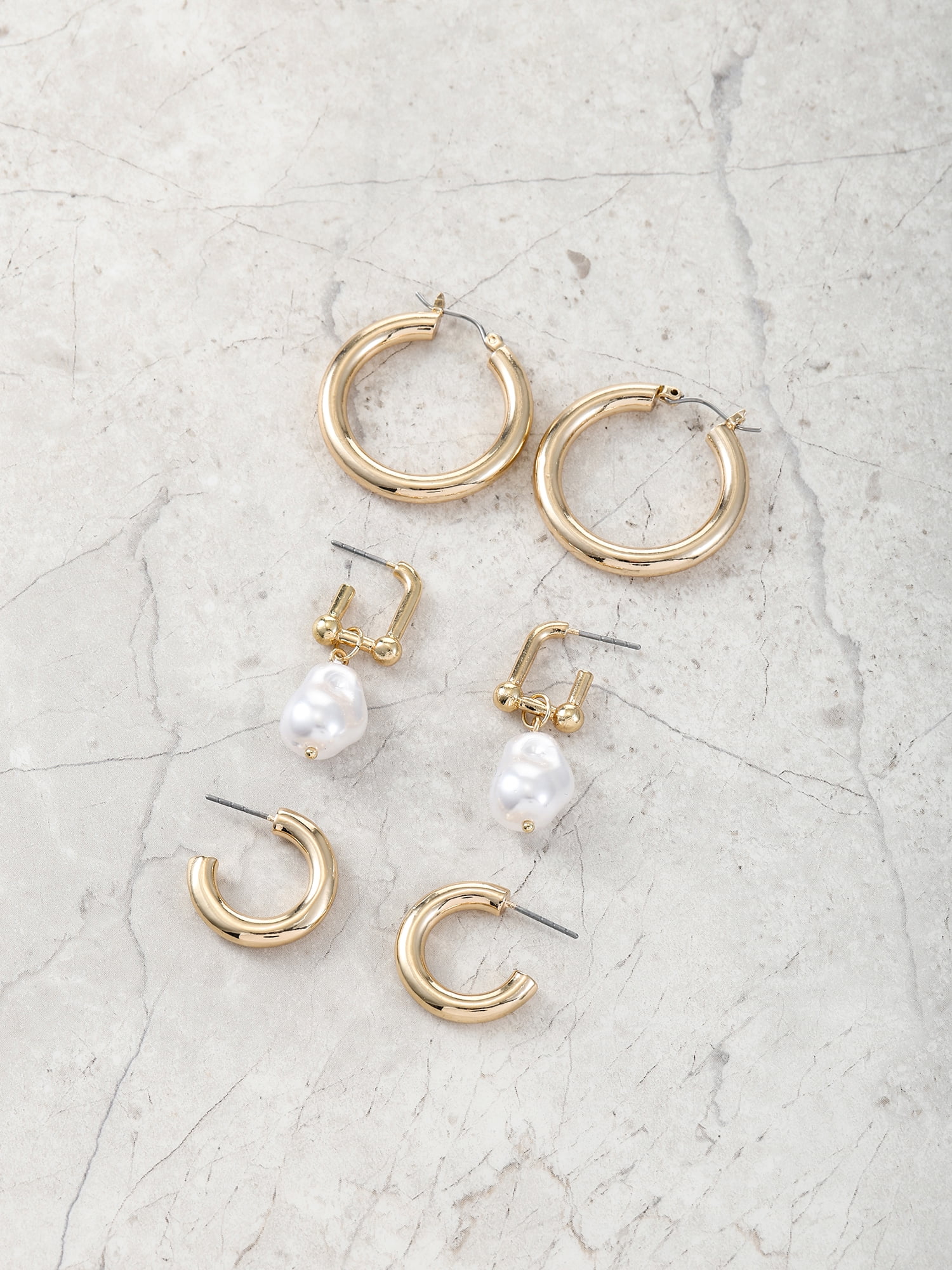Time and Tru Goldtone Earring Trio, Simulated Pearl, 3 Pairs