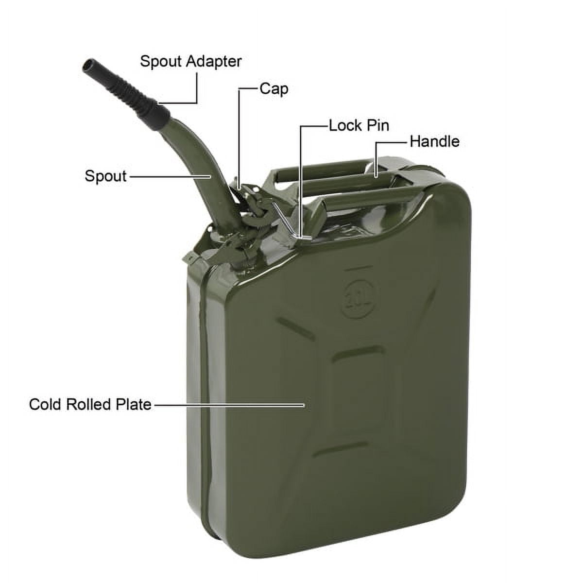 20L Portable Fuel Storage Can with Spout, Army Green, Lightweight for Petrol/Diesel/Oil, Durable High-Grade Material