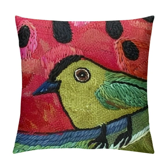 Qinduosi Pillow Cover Mexican Art Bird Pillowcase Hand Embroidered Floral Accent Pillows Farmhouse Chair Cushion Flower Couch Cushions White