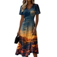 thumbnail image 2 of Womens Halloween Dress Pumpkin Short Sleeve Ghost Fall Wrap Dresses Witch Hat V Neck Vintage Wedding Guest Dress S, 2 of 5