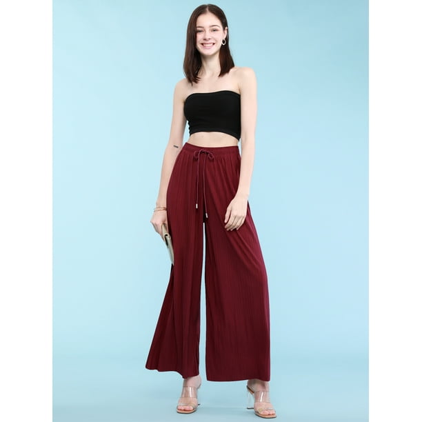 【I AM MARI】Belige Pleated Wide Banding Pants Made by Johnny Women's Pleated Wide Leg Palazzo Pants with
