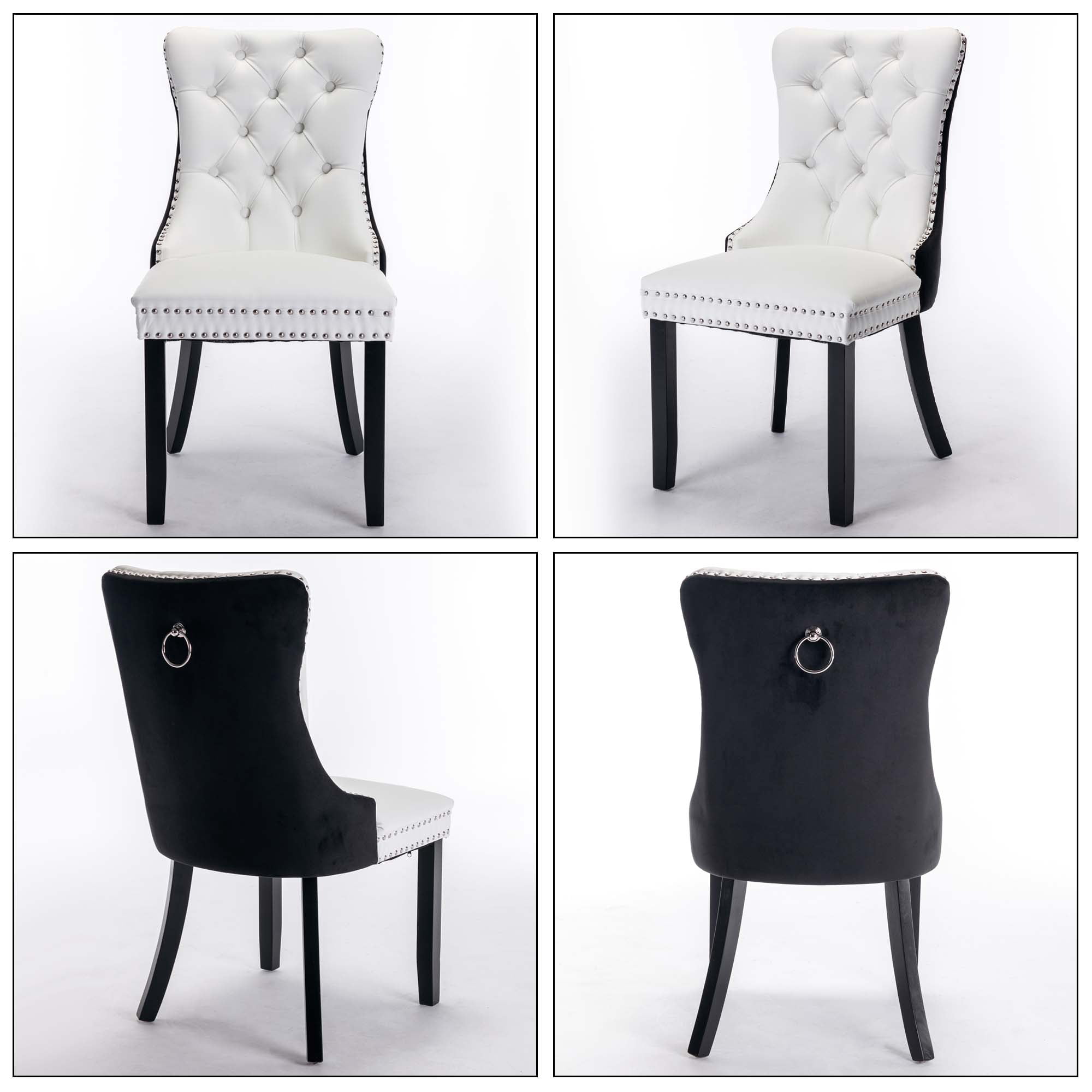 Aukfa High-End Upholstered Dining Chairs Set of 2, Modern Tufted Solid Wood Side Chair with Nailhead Trim - White/Black