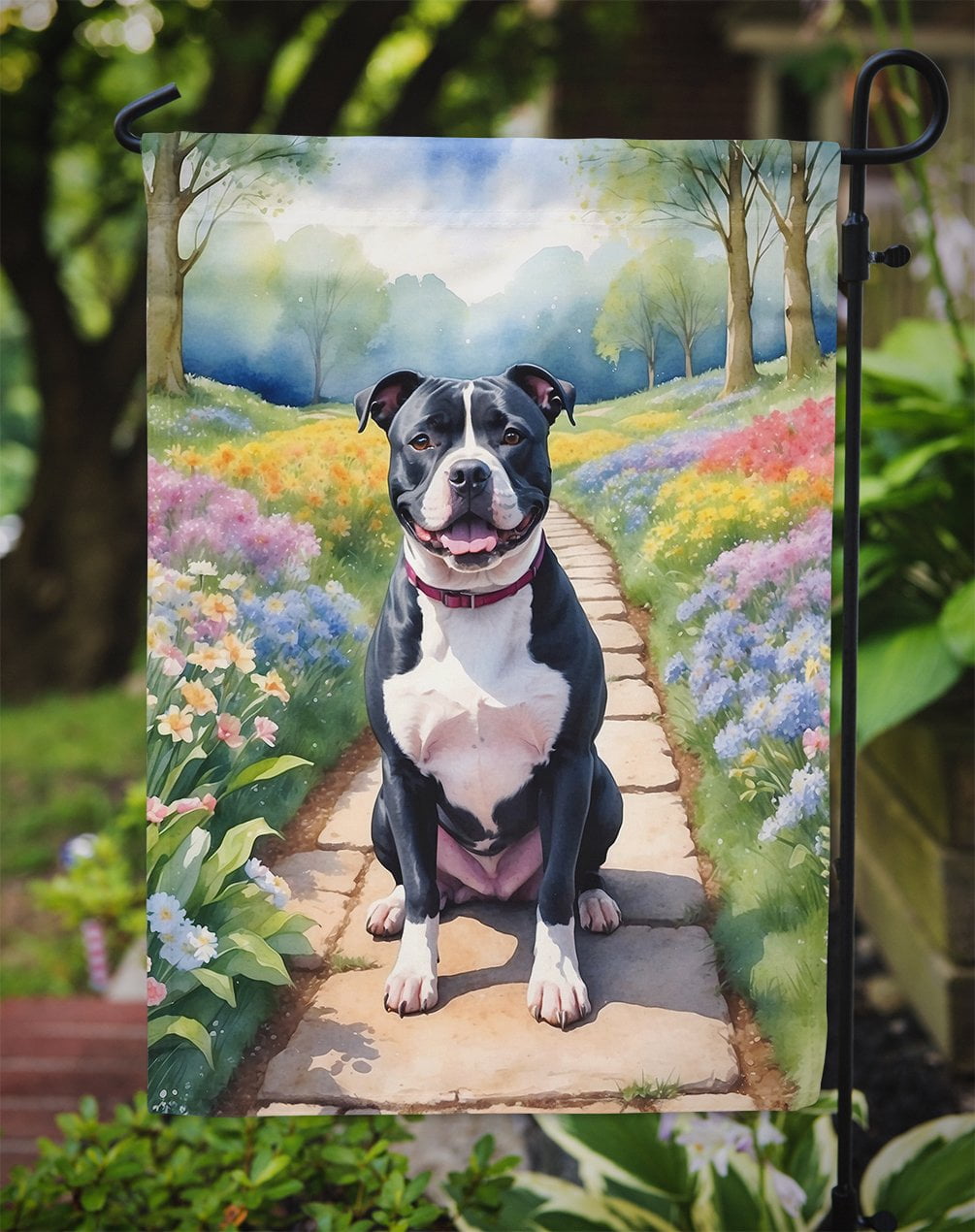 Staffordshire Bull Terrier Spring Path Garden Flag 11.25 in x 15.5 in