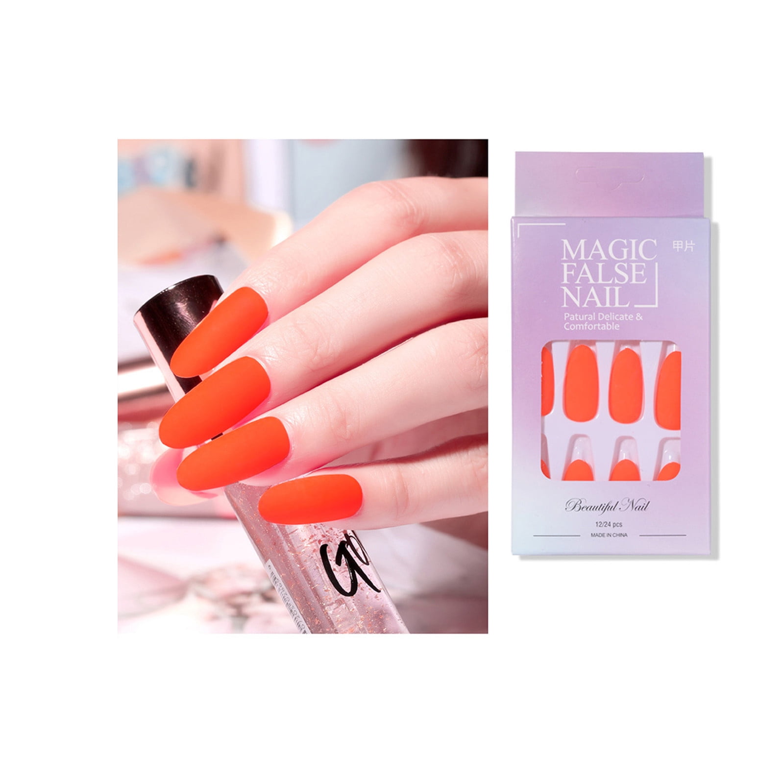 Fluorescent False Nail For Women And Girls Matte Solid Colorful Full Coverage 6 Colors Short Coffin Acrylic Press On Nails False Nail Tips Fake Nails 48pcs Walmart Com