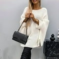 thumbnail image 4 of Women'S Elegant Knitted Cape Sweater Crew Neck Long Sleeve Baggy Tops Fashion Knitted Shawl Sweater White L, 4 of 8