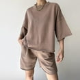thumbnail image 2 of Womens 2 Piece Outfits 3/4 Sleeve Tops And Elastic Waist Shorts Sets Loungewear, 2 of 2