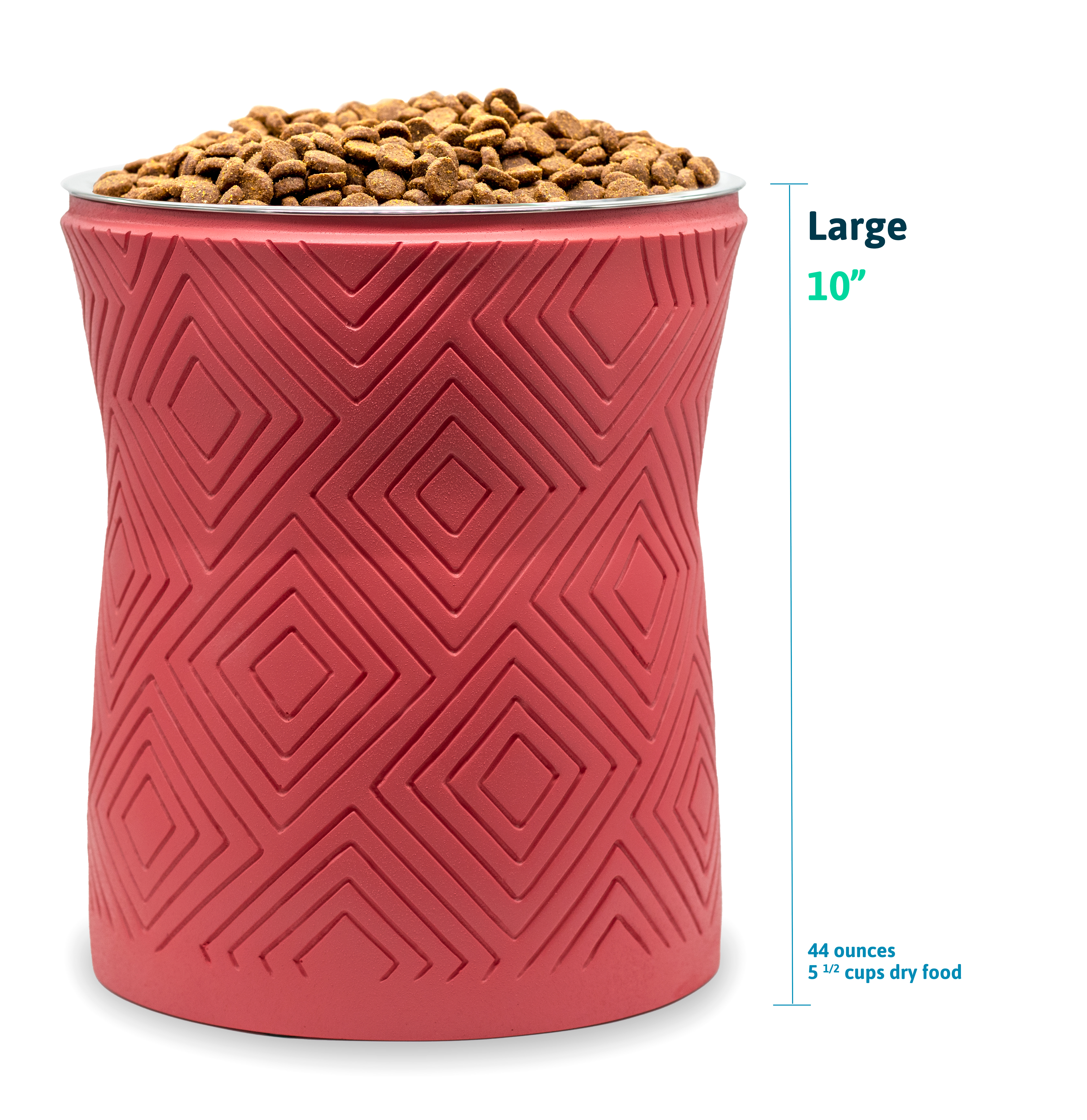 Pet Junkie Santa Fe Elevated Large Polyresin Dog Food & Water Bowl with Stainless Steel Dish for Dogs, Coral Pink