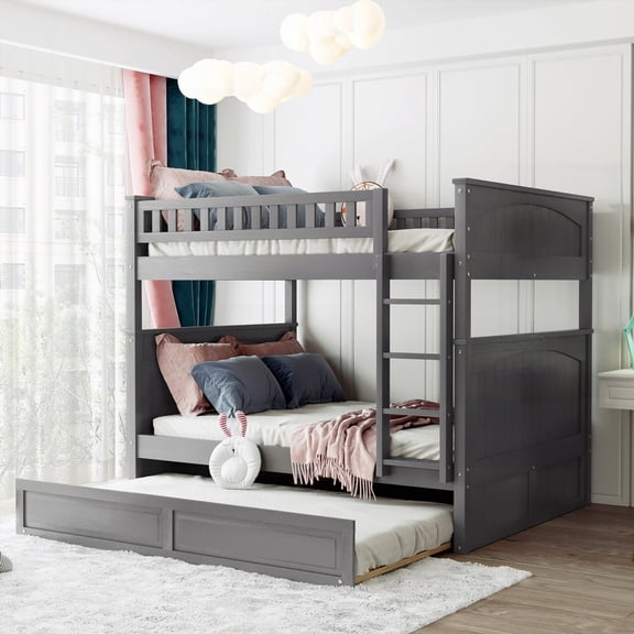Full Over Full Bunk Bed in Brushed Gray with Twin Trundle - Saves Space & Offers Versatility