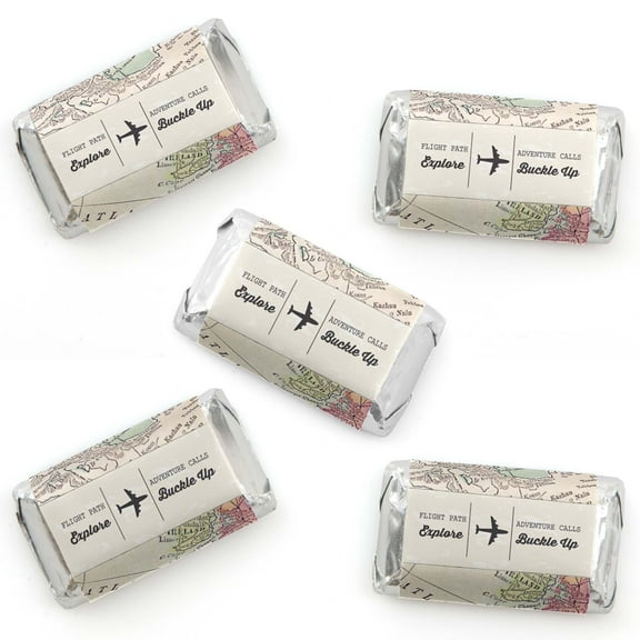 Big Dot of Happiness World Awaits - Mini Candy Bar Wrapper Stickers - Travel Themed Party Small Favors - 40 Count