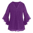 thumbnail image 3 of Yiyuu Girls Loose Fit Blouse Elegant Mesh Petal Sleeve V Neck Shirt, Sizes 3-14, 3 of 3