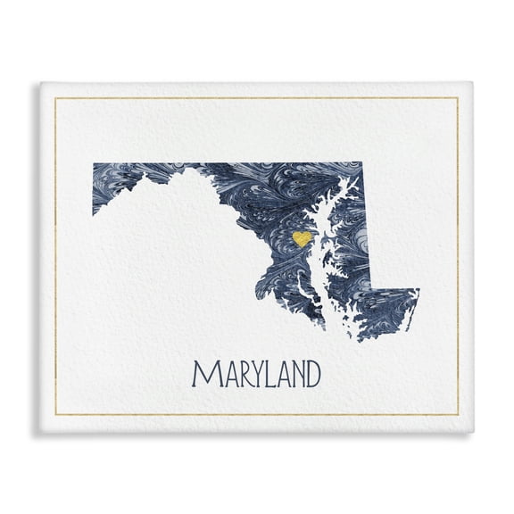 Stupell Industries Farmhouse Maryland Minimal Blue Marbled Paper Silhouette Canvas Art, 20 x 16, by Lil' Rue