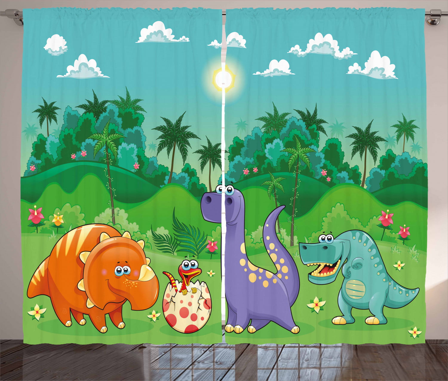 Hot 3D Tropical Jungle Dinosaur Printing Window Curtains Blockout Drapes Fabric 