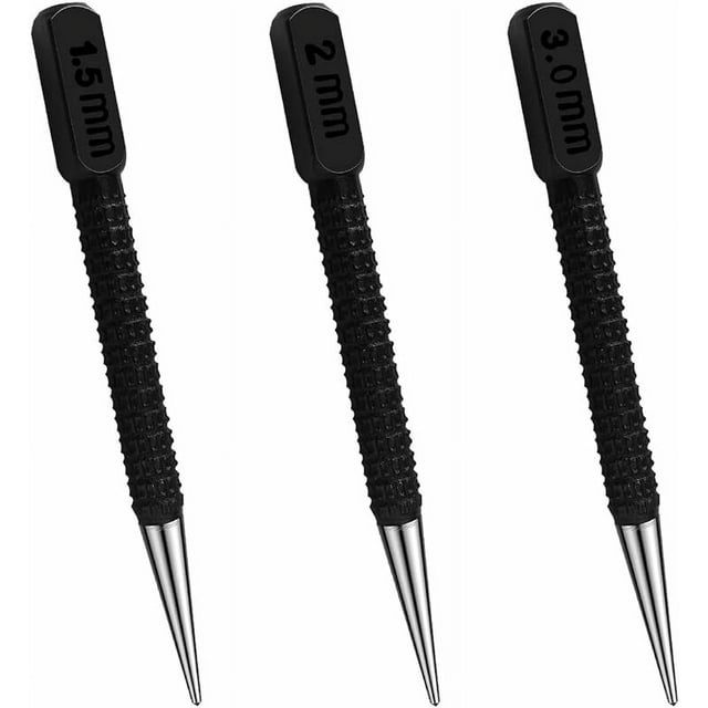 Punzón de trazador de 3 piezas, punzón central de acero con mango - 1,5/2/3, negro