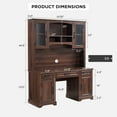 thumbnail image 3 of T4TREAM Executive Desk with Hutch, Farmhouse Office Desk with Charging Station & Wood Bookshelf Drawers and Storage Cabinet, Brown, 3 of 8