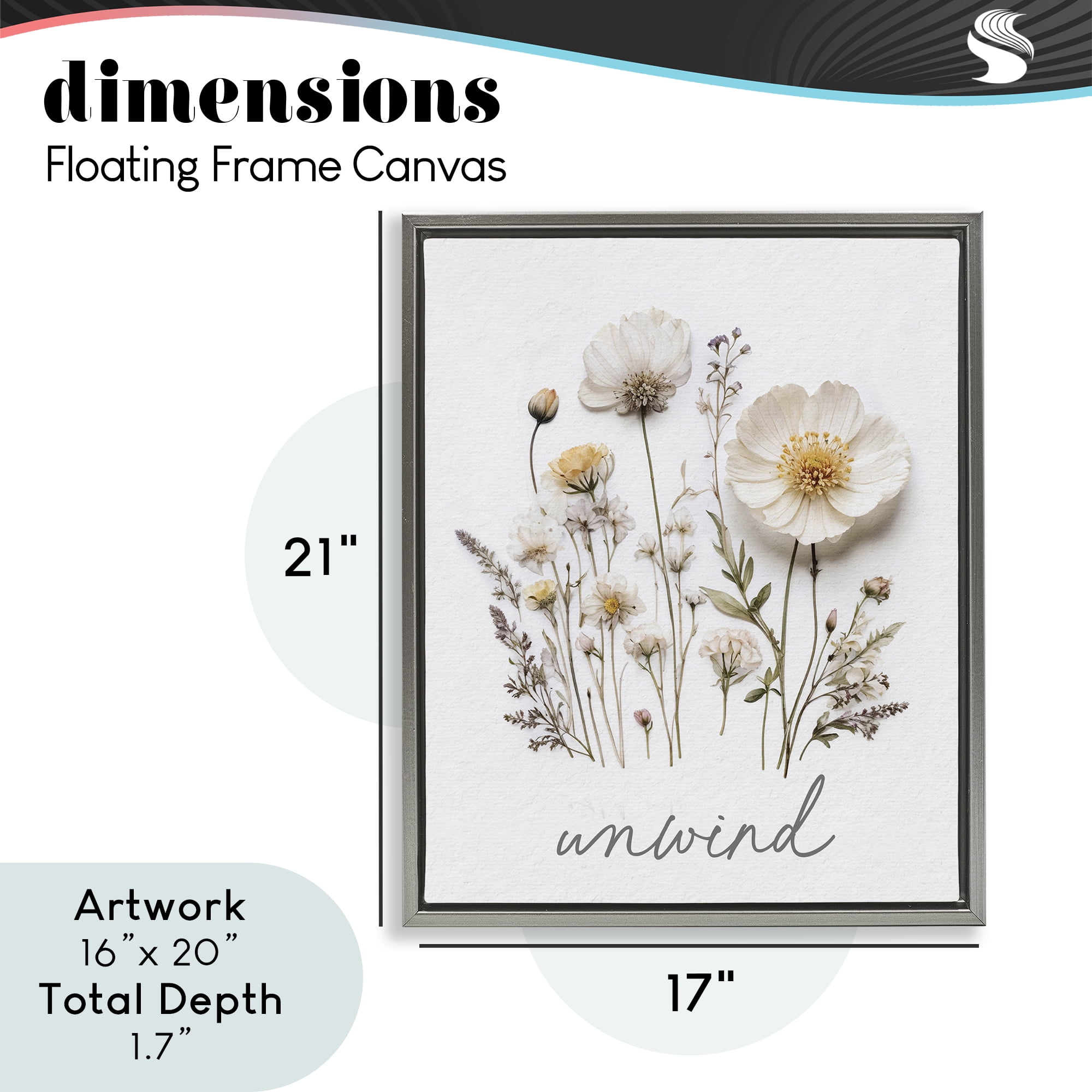 Pressed Flowers Unwind Gray Framed Floater Canvas Wall Art, design by Lettered and Lined