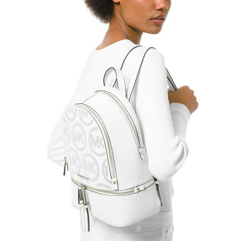 Michael Kors optic white Rhea Zip Medium Backpack at FORZIERI
