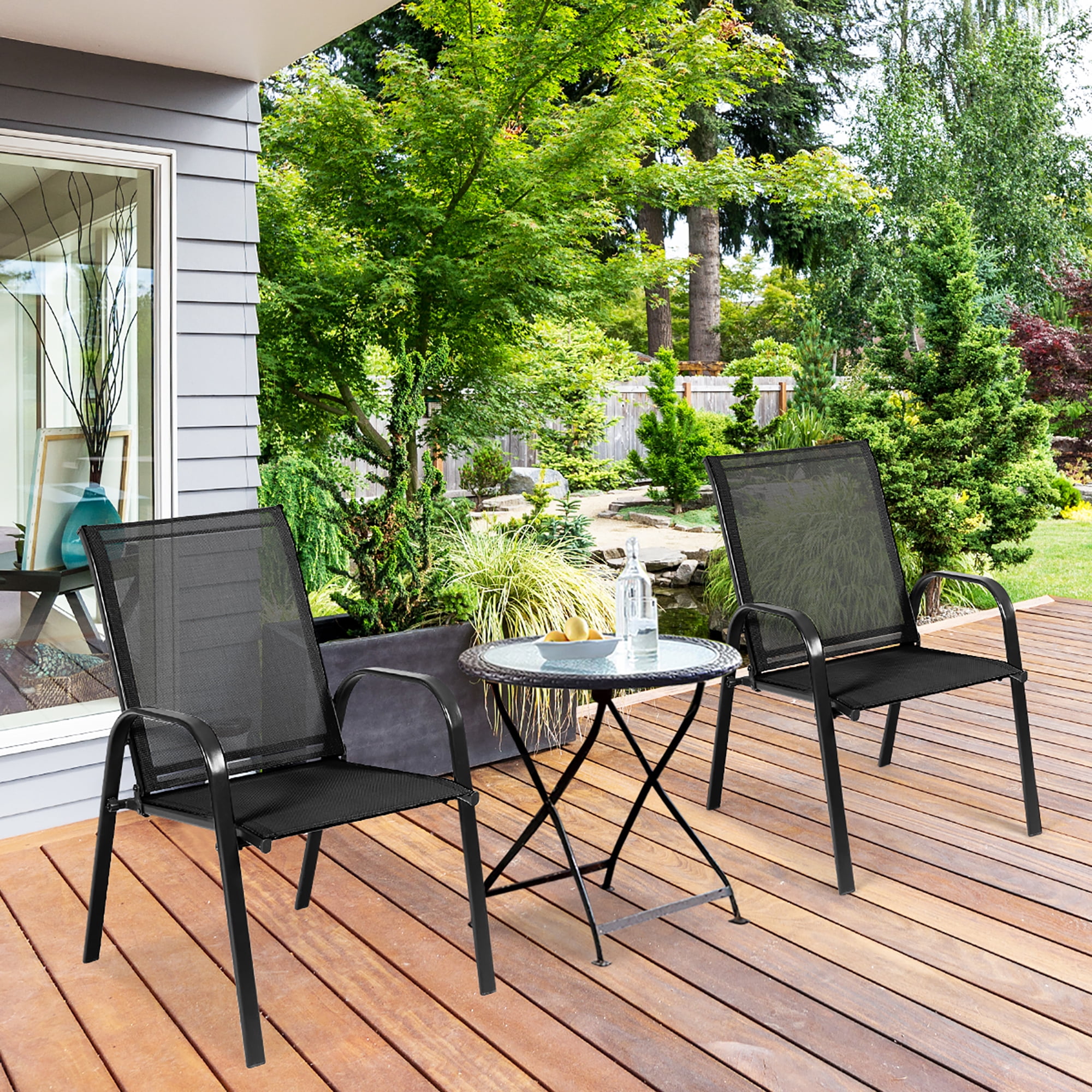 Costway 4PCS Patio Chairs Outdoor Dining Chair sturdy Garden Deck Yard W/Armrest Black