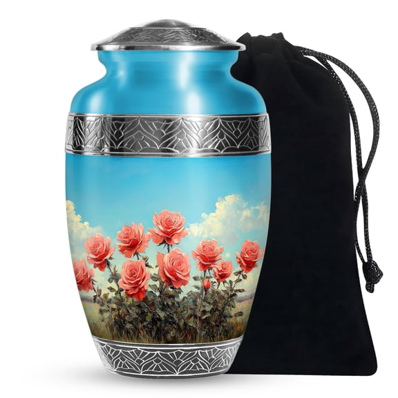 JAGASY Blue Decorative Urn for Human Ashes - Sky Blue Pattern Large Funeral Urns - Handmade Urn for Ashes Adult Male - Memorial Urns for Sister & Brother - (10 Inch),