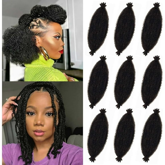 shiyou-10 Inch Pre-Separated Springy Afro Twist Hair 9 Packs Marley Twist Crochet Braiding Hair Natural Black Spring Twist Hair for Soft Locs Hair Synthetic Hair Extensions for Women(10Inch,1B