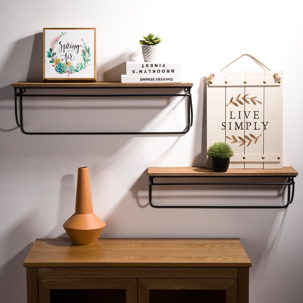 Glitzhome Farmhouse Metal/Wooden Wall Shelves, Set of 2