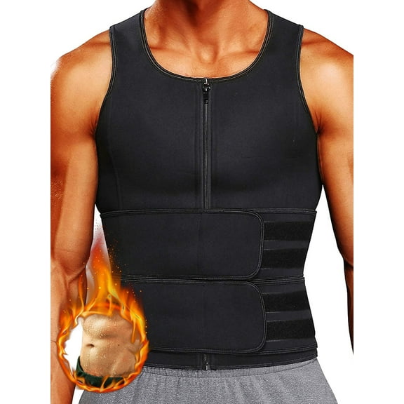 QRIC Neoprene Sauna Shapewear Suit for Men Waist Trainer Vest Zipper Body Shaper with Adjustable Tank Top