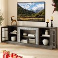 thumbnail image 2 of Sesslife TV Console Table for 70" TV, Farmhouse TV Stand with Faux Stacked Stone Surround, Media Entertainment Center Table with 2 Doors and Adjustable Shelves, TV Cabinet for Living Room, Gray, 2 of 9