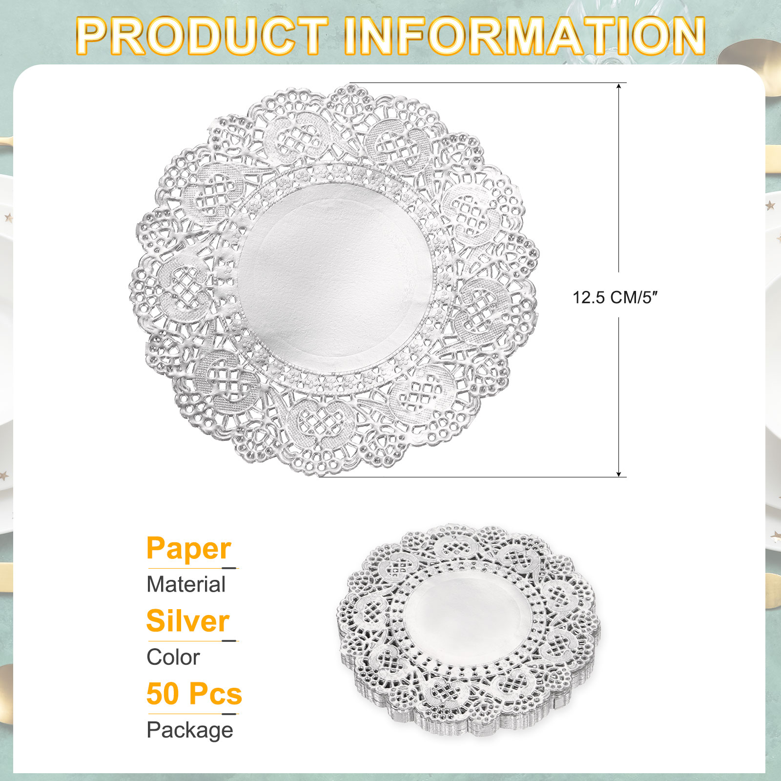 Unique Bargains 50 Pcs 5" Round Lace Doilies Disposable for Parties Weddings