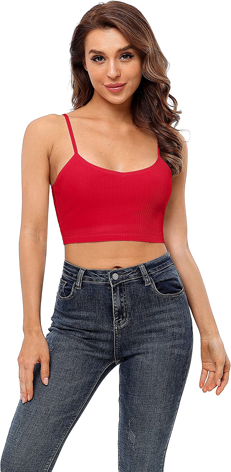 Women's Ribbed Cami Crop Tops Cropped Camisole with Built in Bra Tank Top 