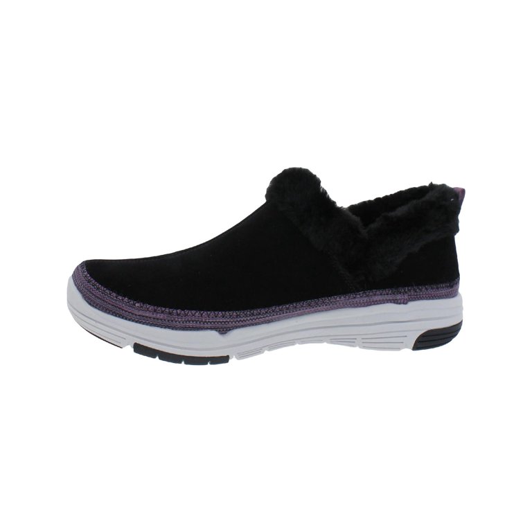 skechers go walk suede slip on shoes with faux fur