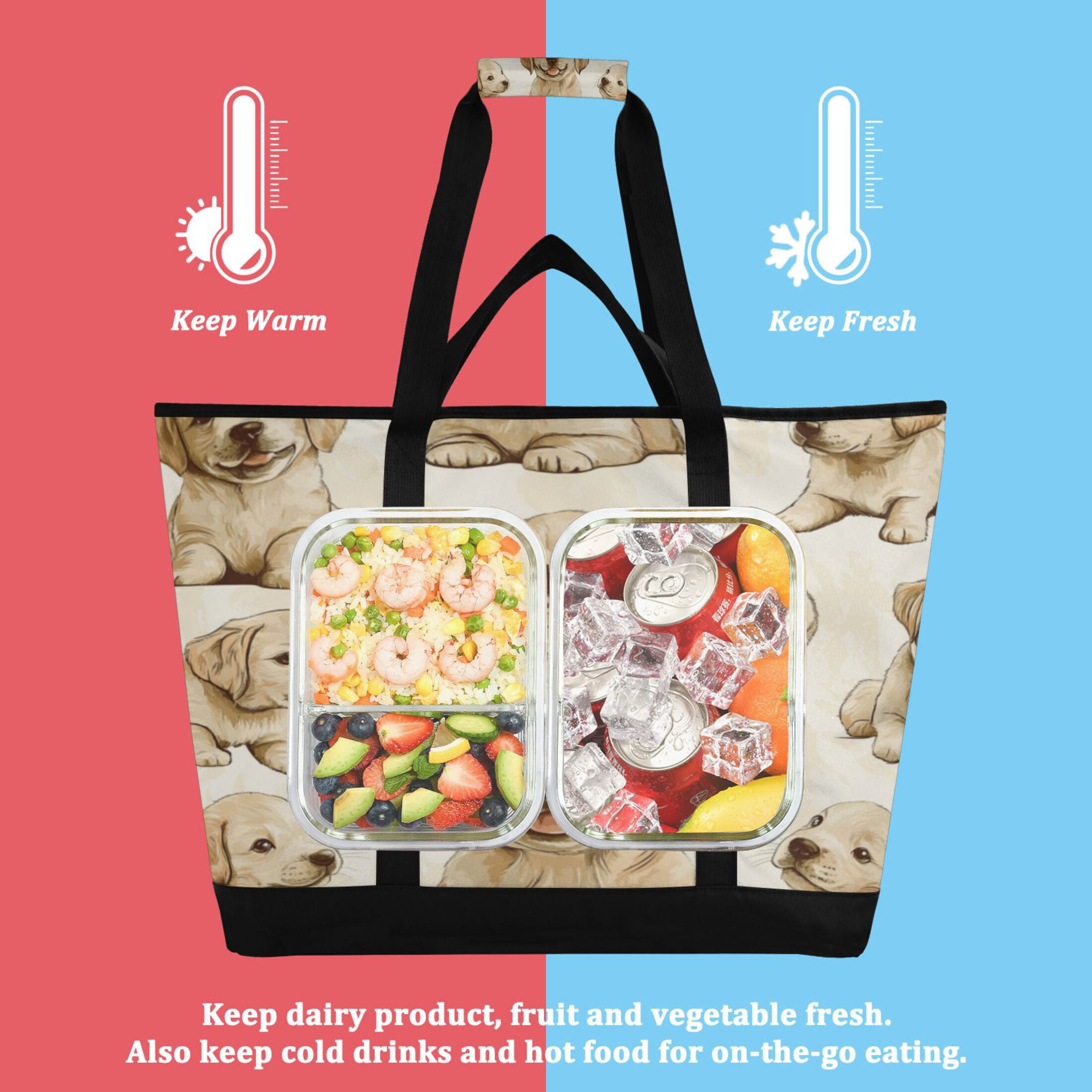 Large Hand-held Ice Pack Picnic Bag Insulation and Refrigeration Suitable for Shopping Picnics and Camping Pretty Cute Dog