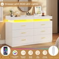 thumbnail image 5 of 6 Drawer Dresser with LED Light,White Dresser for Bedroom,Wood Chest of Drawers with 2 Pull-Out Trays,Modern Wide Dresser for Living Room Entryway, 5 of 9