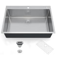 thumbnail image 2 of EDTara Handmade 1.35mm Thick 304 Stainless Steel Kitchen Sink, Drop-In Brushed Finish With Bamboo Board, Dish Rack, Drainer, and Mat, 2 of 7
