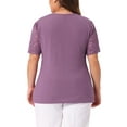 thumbnail image 3 of Agnes Orinda Women's Plus Size V Neck Short Sleeve Elegant Lace Ribbed Knit Summer Tunic Blouse 2X Purple, 3 of 5