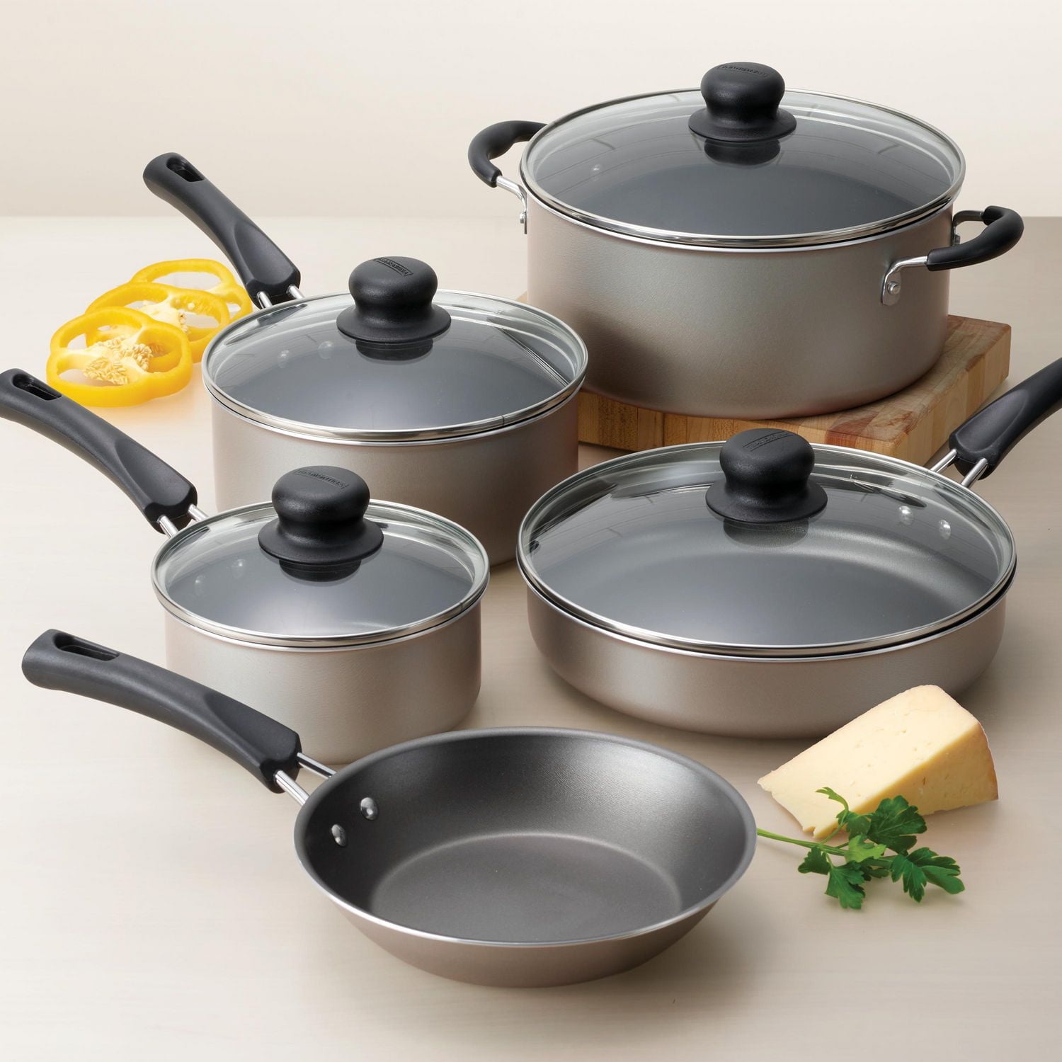 Tramontina 9 Pc Aluminum Nonstick Cookware Set - Champagne