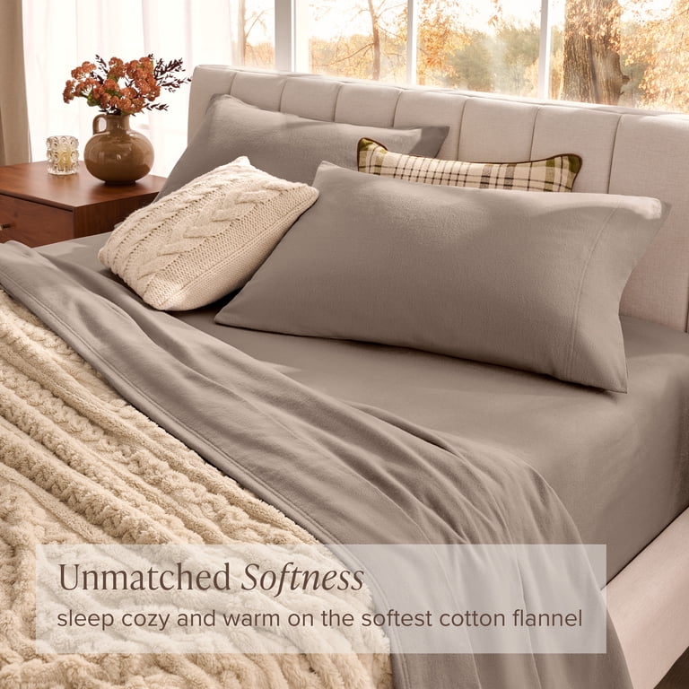 Bare Home Organic Cotton Flannel Sheet Set, Twin XL, Taupe photo 3
