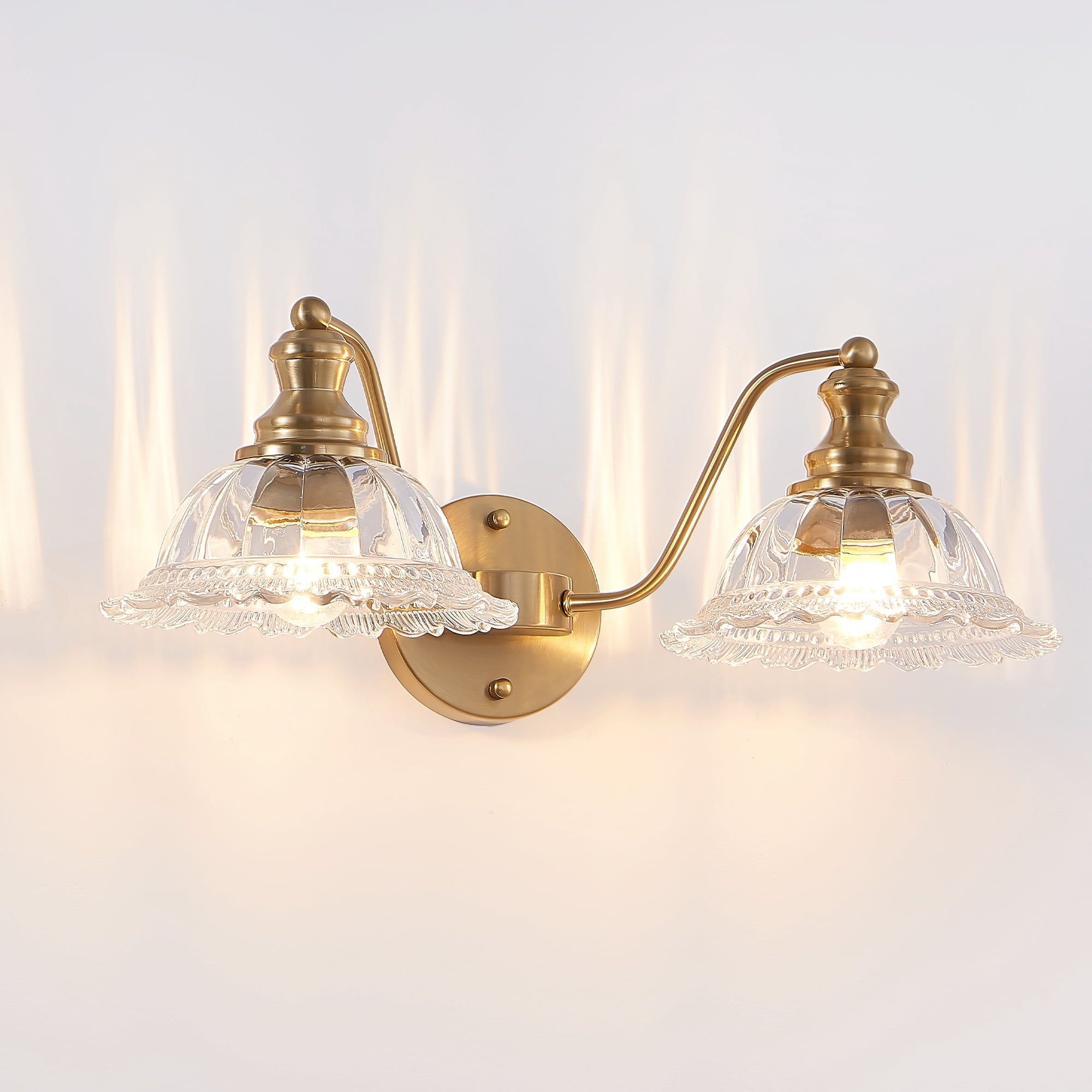 HomArltek 20 Inch Gold 2-Light Vintage Bathroom Wall Sconce – Elegant Gold Metal and Glass Lampshade Vanity Light Fixture for Bathroom, Hallway, or Bedroom (Bulb Not Included)