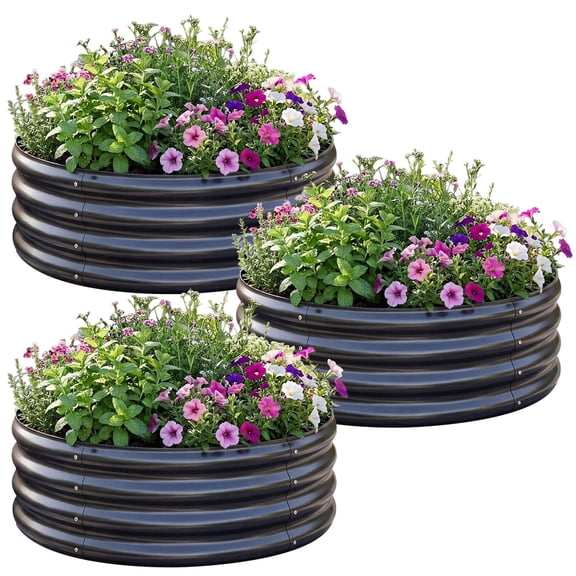 3 Pack 2x2x1 ft Round Galvanized Raised Garden Bed Kit Round Metal Flower Box Large Planter Raised Beds Outdoor Garden for Planting,Fruit,Herb Grey