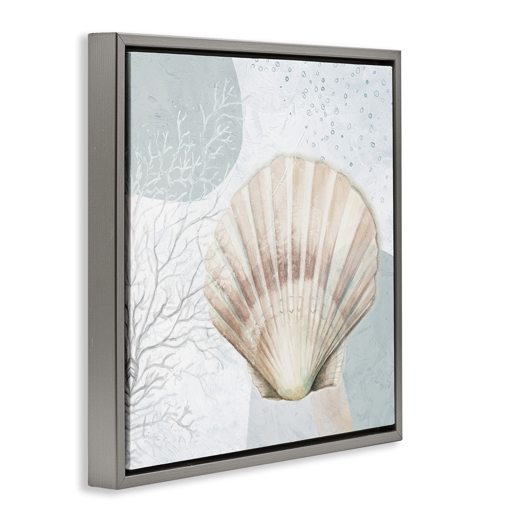 Stupell Industries Seashell Circle Pattern Coastal Painting Gray Floater Framed Canvas Art Print Wall Art, 25 x 25