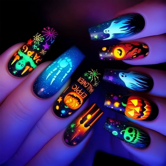 Reusable Halloween Press On Nails 24PCS Festive Spiderweb And Alien Artwork ABS For Women