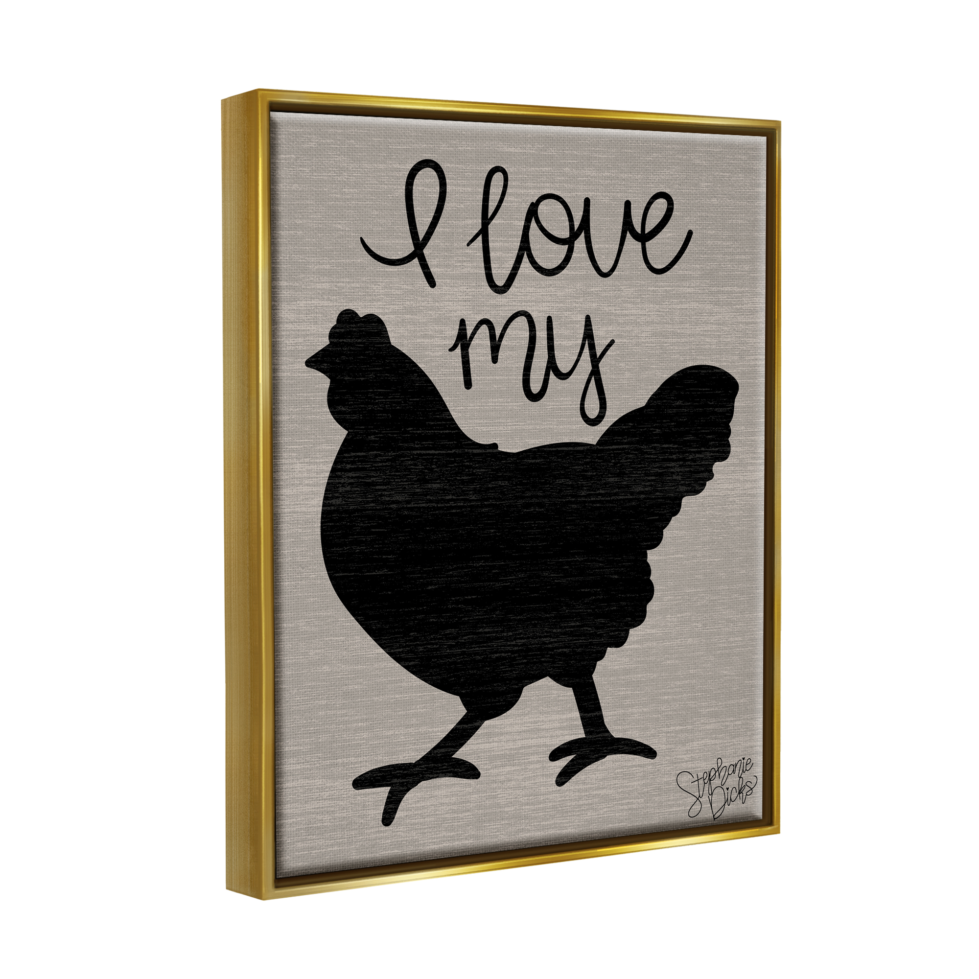 Stupell Love My Chicken Farmhouse Sign Animals & Insects Painting Gold Floater Framed Art Print Wall Art