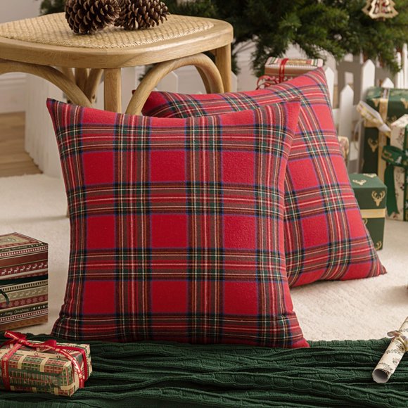 Fundas de almohada navideñas de tartán AQOTHES, 45 x 45 cm, paquete de 2