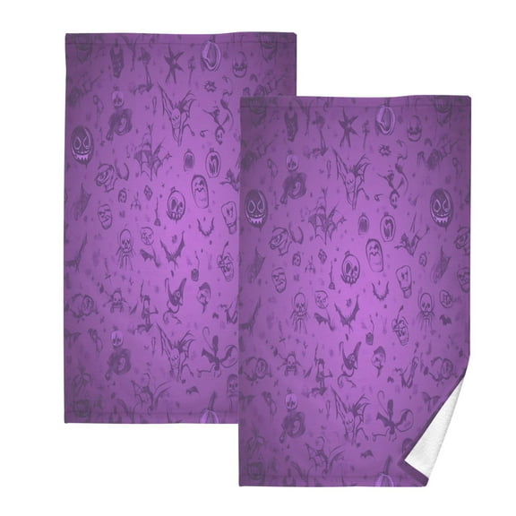 Purple Halloween BackgroundTwo-piece Cotton Towel Set, Absorbent, Soft And Comfortable 16 x 28 in Rectangle, Printed on One Side, Versatile