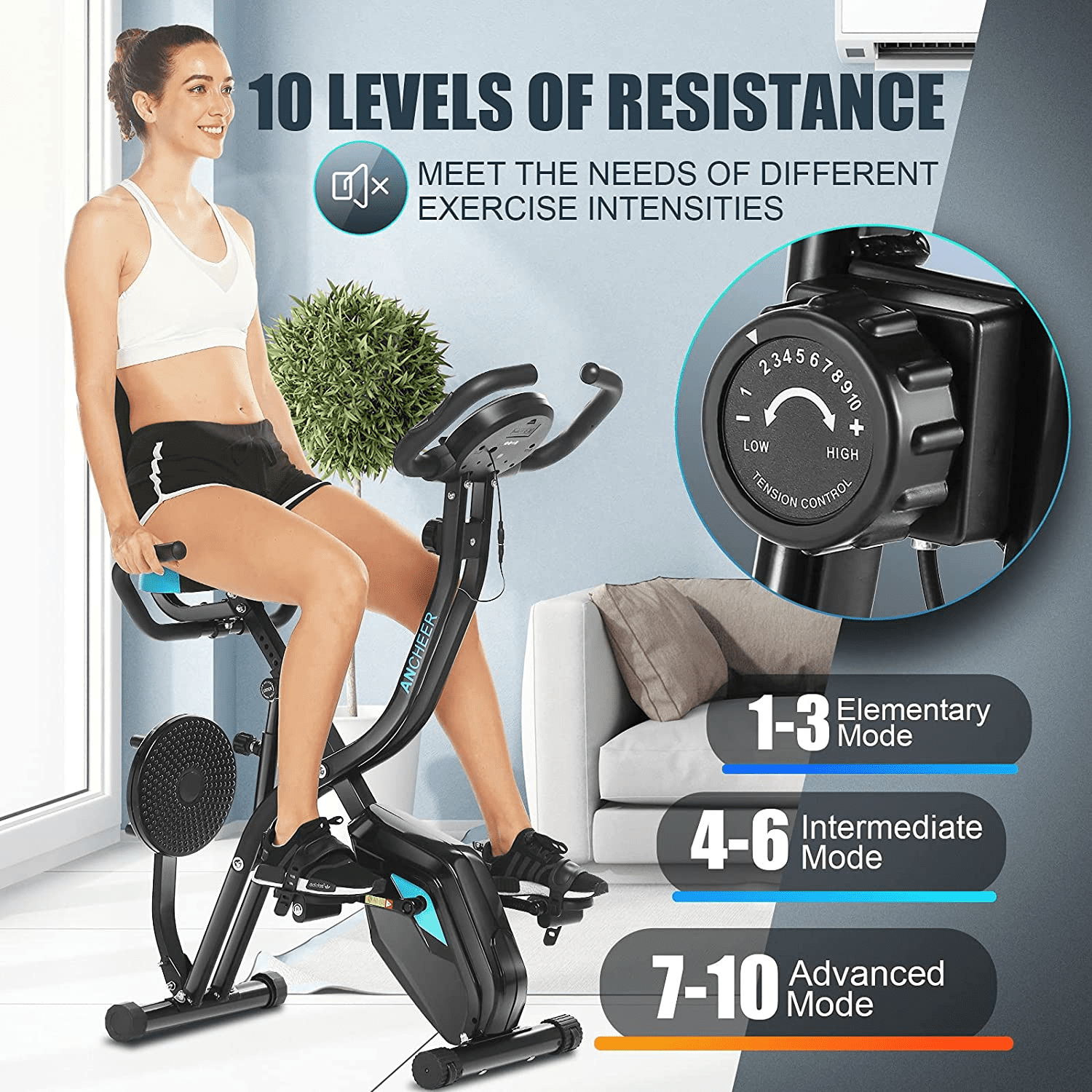 ancheer app control folding exercise bike