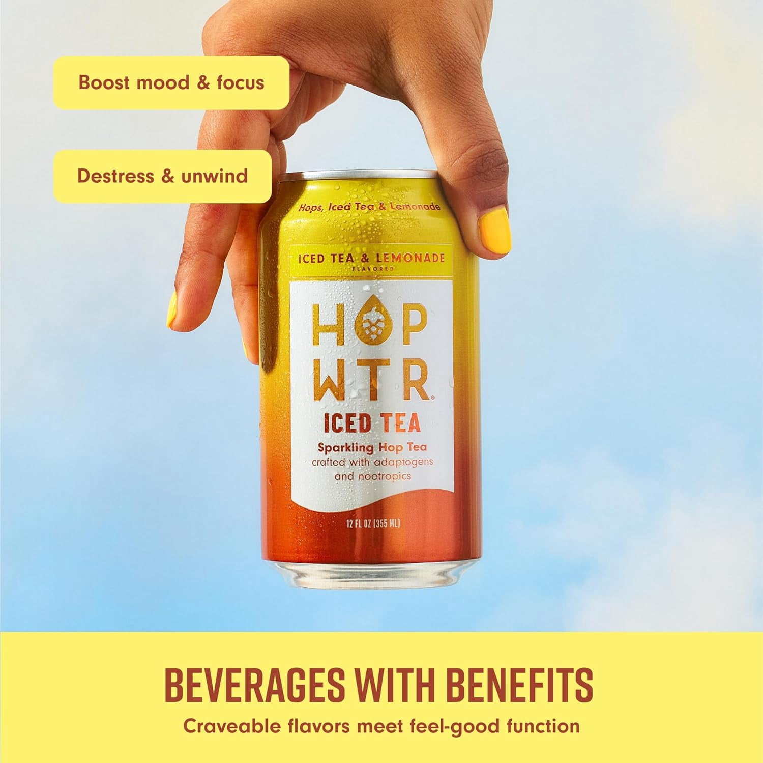 HopWtr - Non-Alcoholic Sparkling Hop Iced Tea & Lemonade, 6-Pack, 12oz Cans