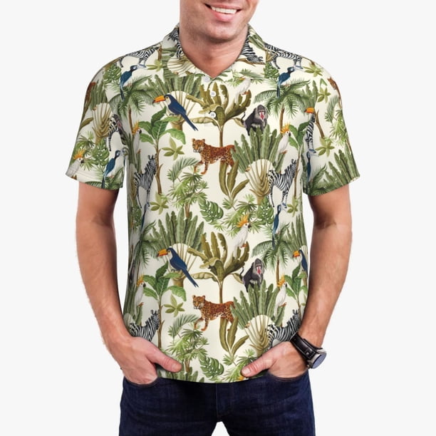 Fotbe Jungle Animals Camiseta Polo de Golf para Hombre con Estampado – Camisa Deportiva Transpirable con Cuello Abotonado-X-Large
